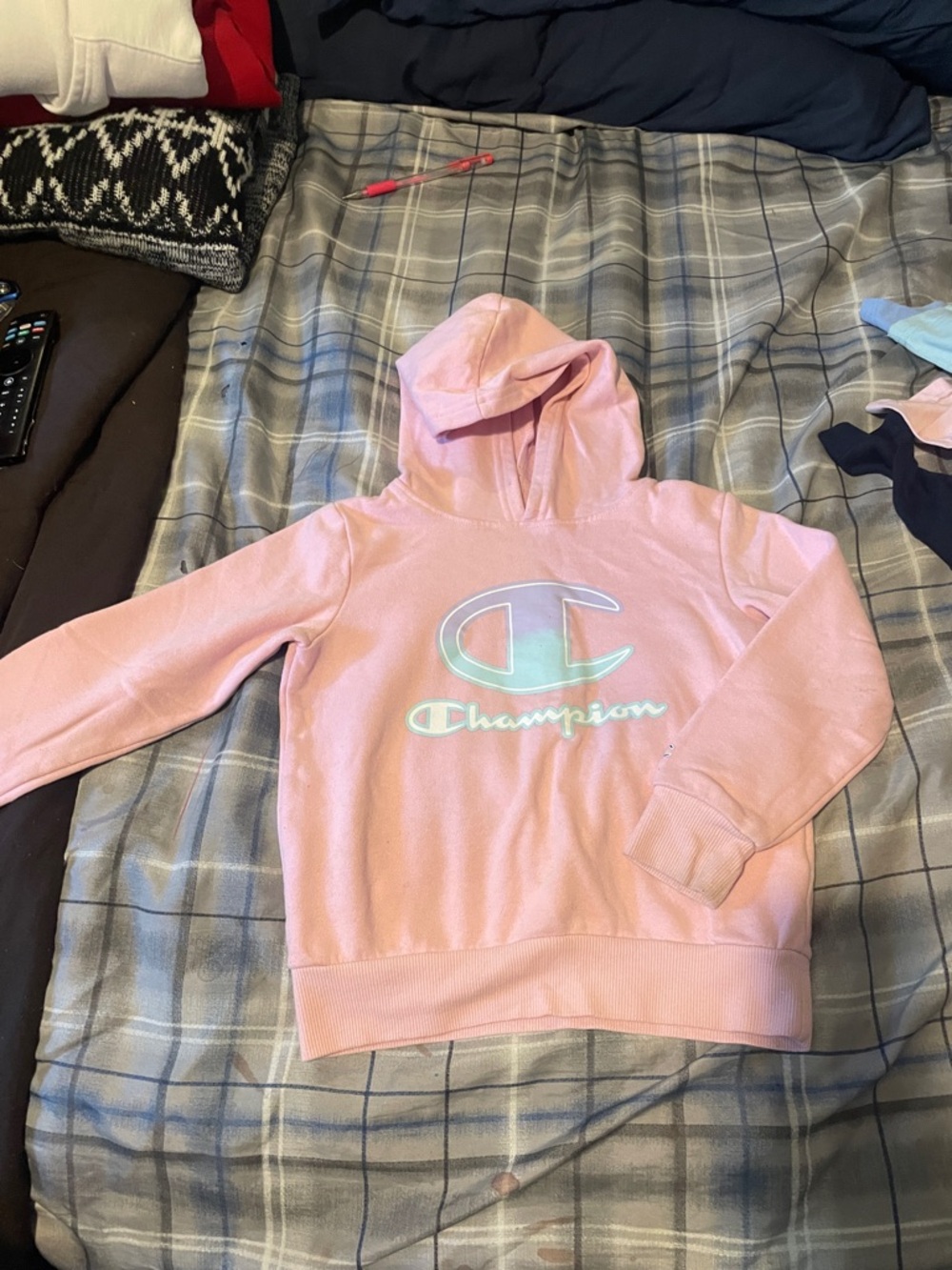 Champion Pink Hoodie with Iridescent Logo
